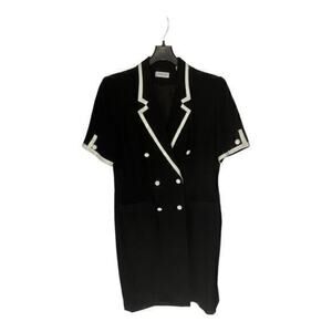 Lord & Taylor Black White Trim Double Breasted Sailor Vintage Sheath Dress Sz 16